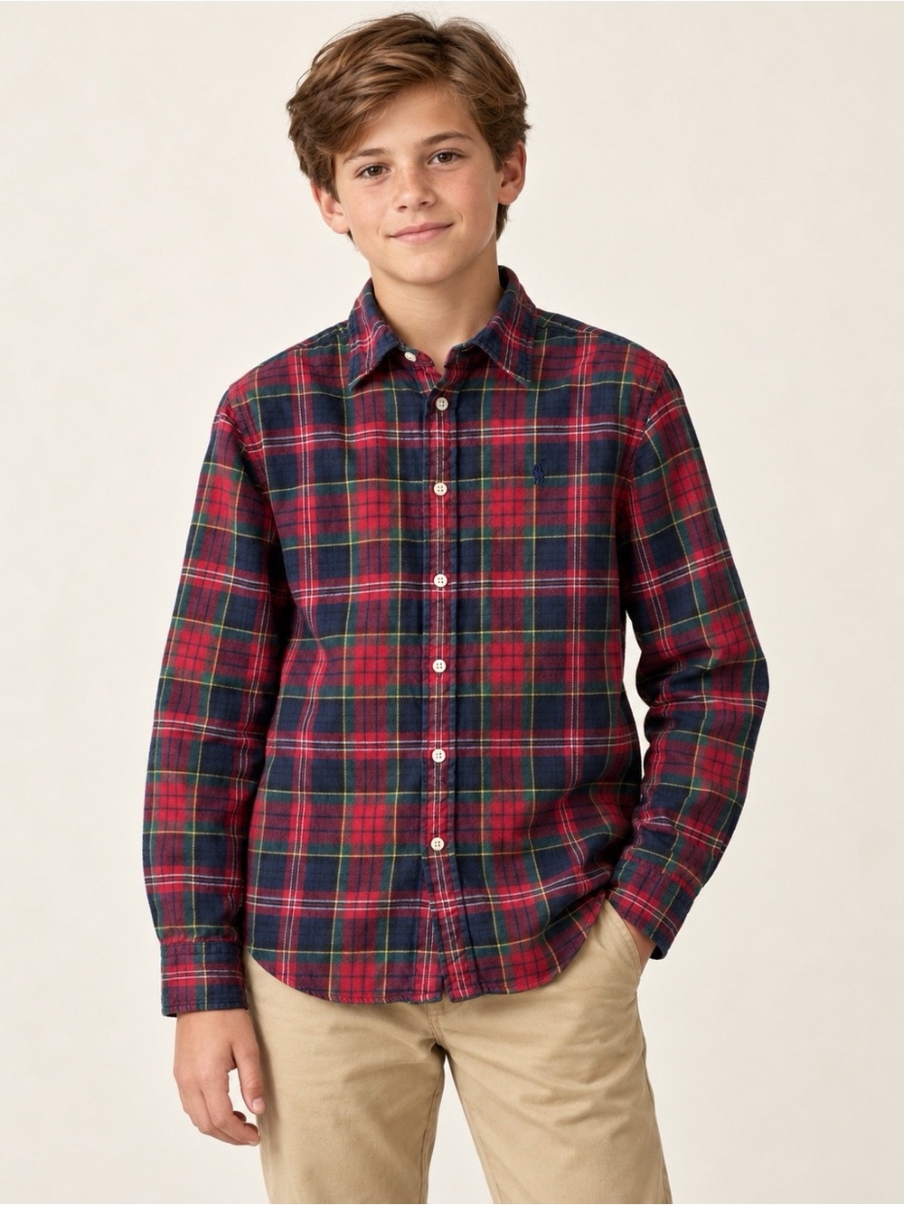 RALPH LAUREN Youth Boys 12 Flannel Plaid Button Down Shirt Classic Holidays